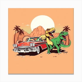 Dinosaurs And Car 5 Canvas Print