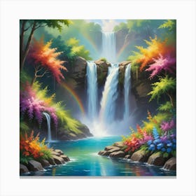 Rainbow Waterfall Paintings Art Print Canvas Print