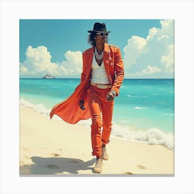 Michael Jackson In A Watercolor Dreamlike Beach Setting 1 Canvas Print