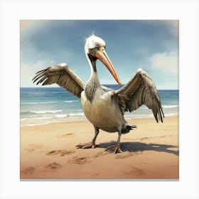 Pelican On The Beach 3 Canvas Print