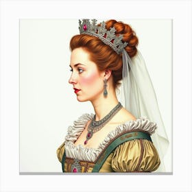 Elegant Watercolor Portrait Of Queen Elizabeth I, With Intricate Historical Details 1 Canvas Print