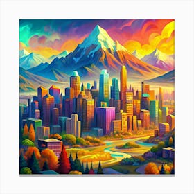 Cityscape With A Mountain Range In The Background 1 Canvas Print