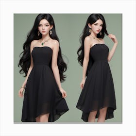 Two Women In Black Dresses Canvas Print