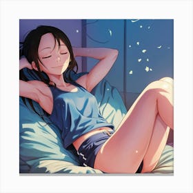 Girl Laying On A Bed Canvas Print