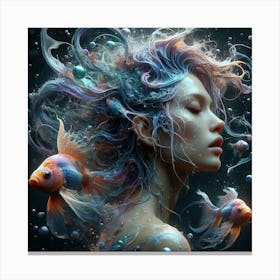 Girl With Fishes Canvas Print