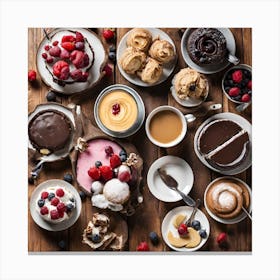Desserts On A Wooden Table Canvas Print