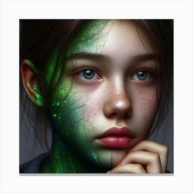 Girl With Green Paint On Her Face Canvas Print