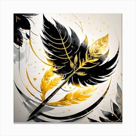 Black And Gold Feathers 1 Canvas Print