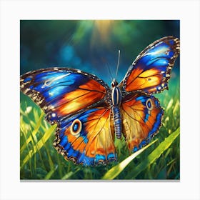 Butterfly In The Grass Canvas Print