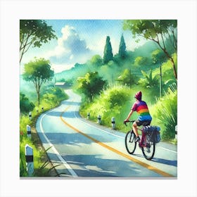 Watercolor Of A Cyclist Canvas Print