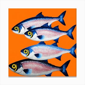 Four Fish On Orange Background Canvas Print