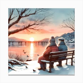 Couple Sitting On A Bench Canvas Print