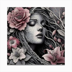 A woman wearing veil with flowers and branches Canvas Print