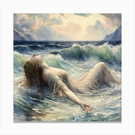 Woman Laying In The Ocean Canvas Print