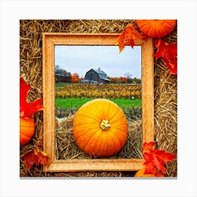 Close Up Of A Gourd Resting On Rustic Hay In An October Garden Encased By Orange Pumpkins Autumn L (1) Canvas Print