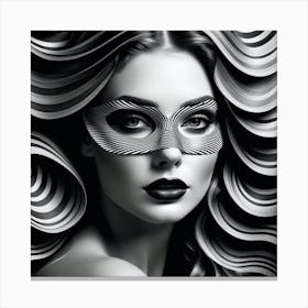 Black And White Girl With A Mask Canvas Print