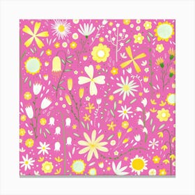 Yellow and White Wild Flowers on Pink Canvas Print