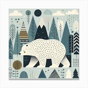 Scandinavian style, Bear and forest 3 Canvas Print