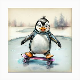 Penguin On Skateboard 1 Canvas Print