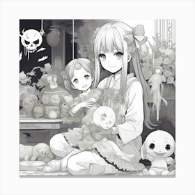 Anime Girl With Stuffed Animals Canvas Print