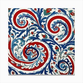 Red Blue And White Swirls Iznik Turkish Pattern Flora 3 Canvas Print