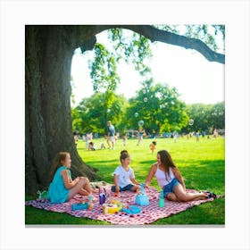 Family Enjoys A Leisurely Day In The Park Picnic Setup On A Checkered Blanket Laughter Playing Fr (5) Stampe su tela