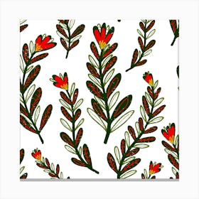 Red Flowers Folk Art Flowers Canvas Print