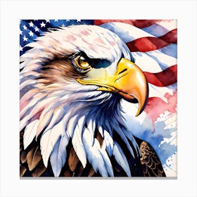 Bald Eagle With US Flag Painting Canvas Print