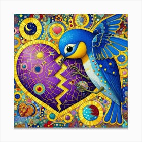 Blue Bird With Broken Heart Canvas Print