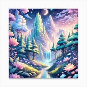 A Fantasy Forest With Twinkling Stars In Pastel Tone Square Composition 192 Canvas Print