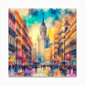 Madrid Cityscape Watercolor Painting 2 Canvas Print