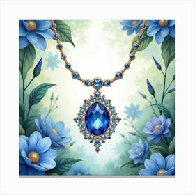 Ethereal Sapphire Necklace, Watercolor, Lush Garden Background 1 Canvas Print