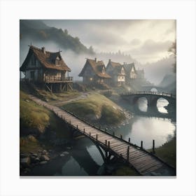 Village In The Fog Canvas Print