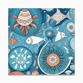 Seamless Pattern With Sea Creatures Canvas Print