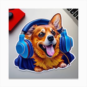 Corgi With Headphones Canvas Print