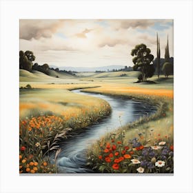 Stream In A Field Canvas Print