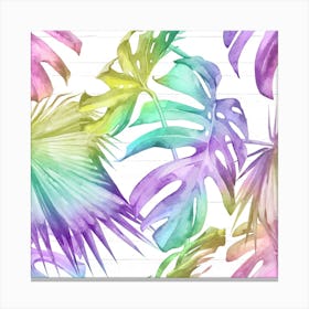 Watercolor Tropical Leaves - Rainbow Holographic Canvas Print