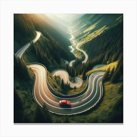 Car Driving On Winding Mountain Road Canvas Print