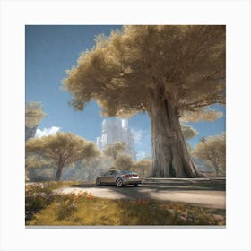 Car Driving Through A Forest Canvas Print