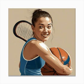 Portrait Of A Woman Holding A Basketball Canvas Print