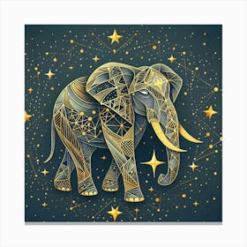 Golden Elephant With Stars 1 Canvas Print