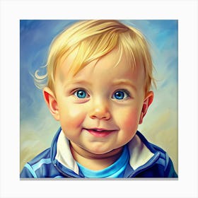 Portrait Of A Baby With Blonde Hair And Blue Eyes Canvas Print