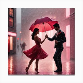 Couple Dancing In The Rain Canvas Print