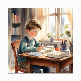 Boy Sitting At Desk Canvas Print