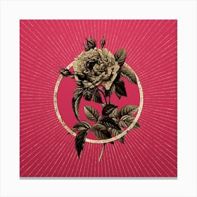 Gold Pink French Rose Glitter Ring Botanical Art on Viva Magenta n.0346 Canvas Print