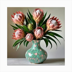 Default Proteas In Enamel Flamingo Vase Art 0 Canvas Print