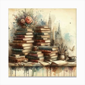 Books And Flowers Canvas Print