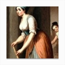 Woman Cleaning A Room Canvas Print