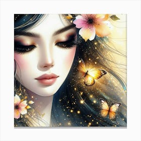 Beautiful Girl With Butterflies 1 Canvas Print