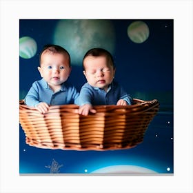 Babies in basket in space  Canvas Print